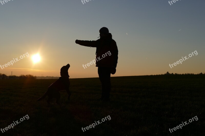 Sundown People Dog Sky Clouds