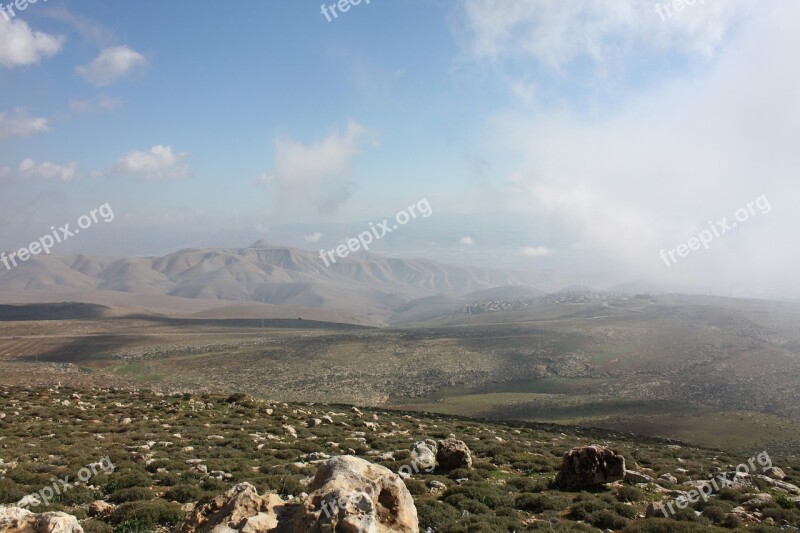 Israel Samaria Mountains Clouds Landscape