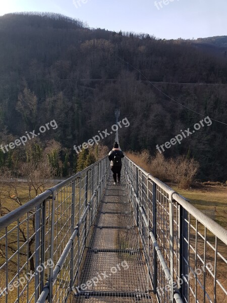 Suspension Bridge Mountains Italy Nature Landscape