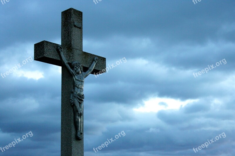 Jesus Statue Clouds Heaven Sky