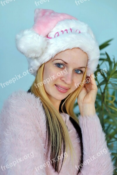 Blonde Woman Santa Claus Smile Facial Holiday