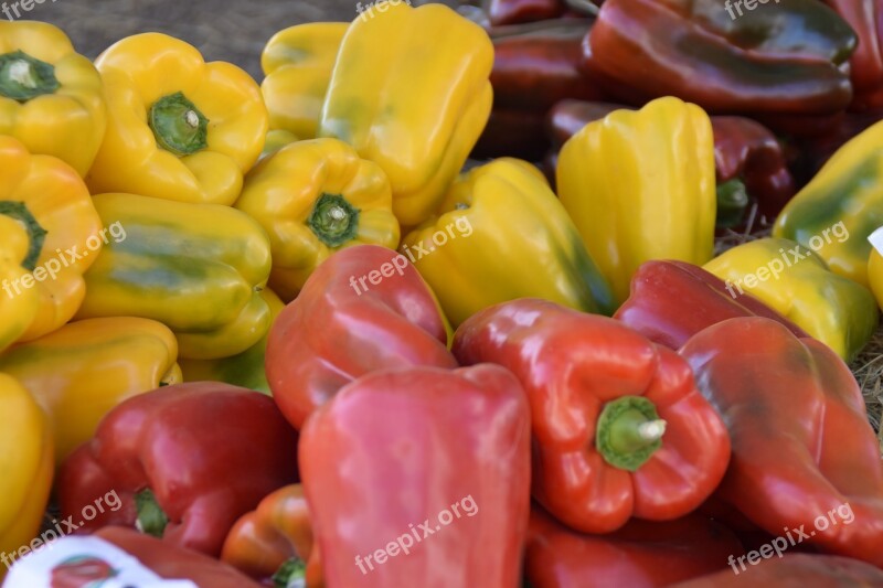 Pepper Red Bell Pepper Yellow Pepper Food Vegetable