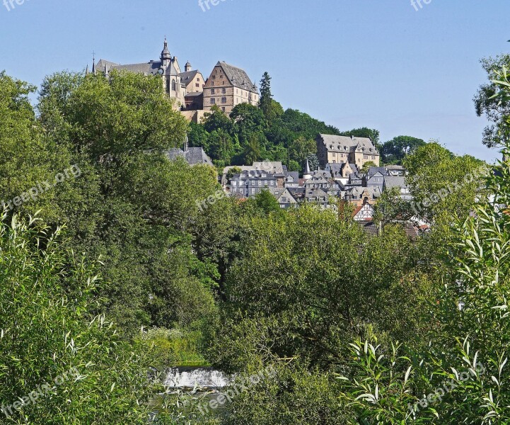 Lahn At Marburg Castle Hill Castle Upper Town Truss