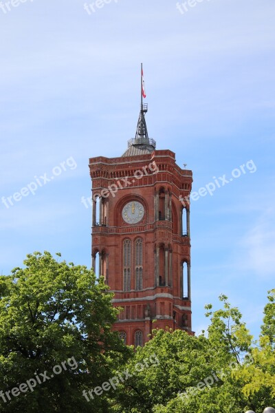 Red Town Hall Tower Clock Clock Tower Berlin