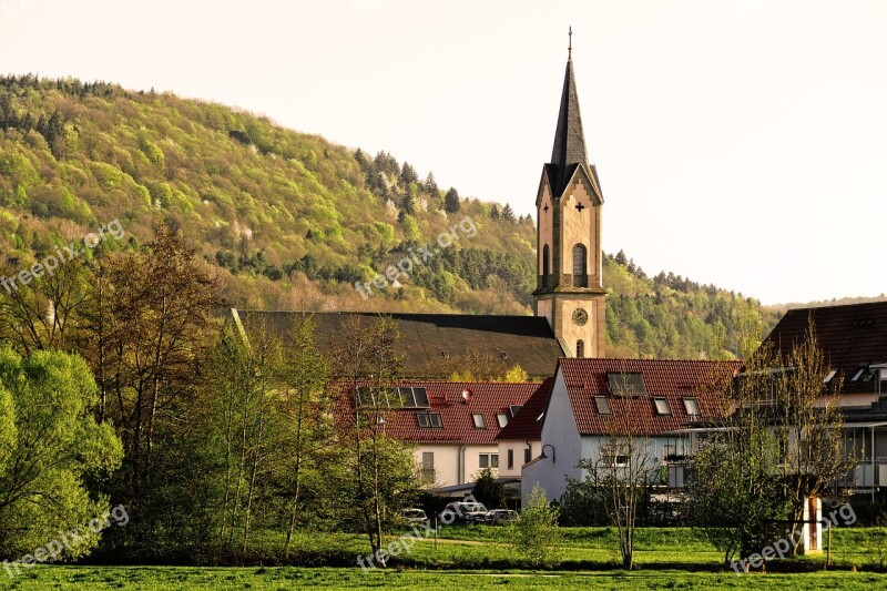 Village View Mountain Forests Steeple Morning Morning Light