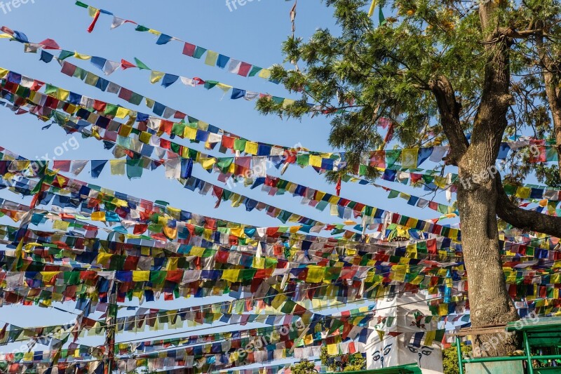 Nepal Kathmandu Prayer Flags Hindu Temple