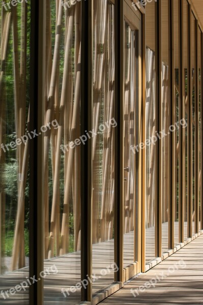 Wood Glass Mirroring Architecture Background