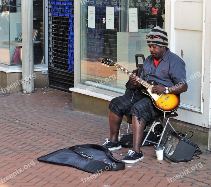 City Street Man Street Artist Guitar