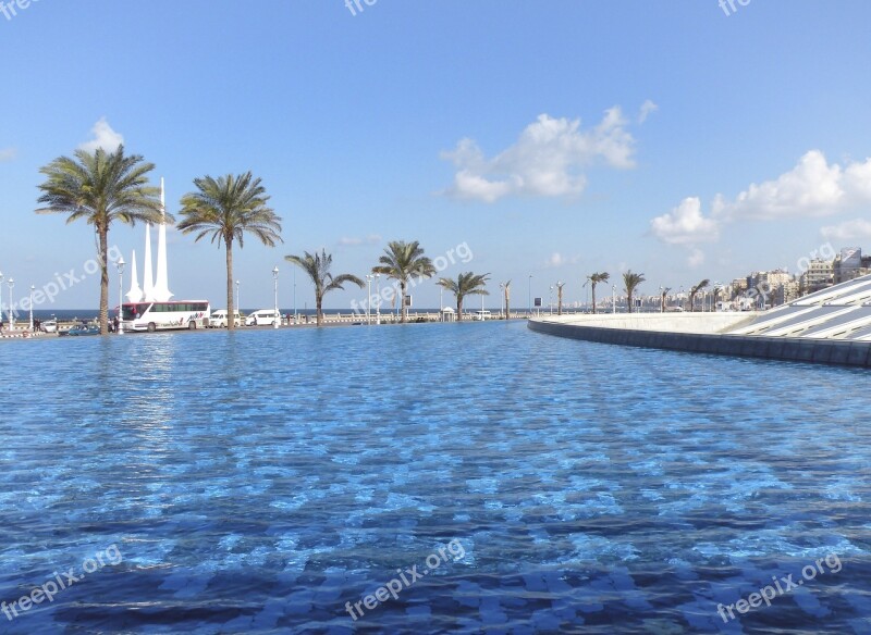 Alexandria Library Egypt Sky Water Feature