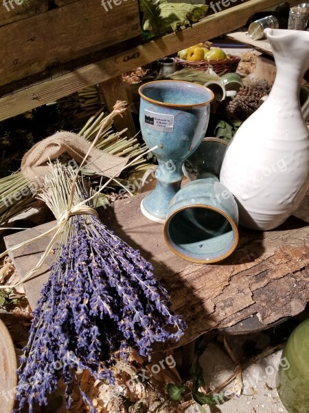 Wood Lavender Harvest Chalice Ceramic Cups