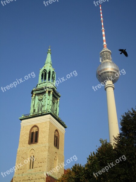 Tv Tower St Mary's Church Church Tower Berlin