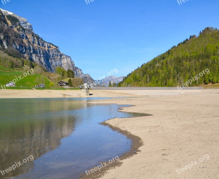 Drought Lake Klöntal Bergsee Alpine Glarus