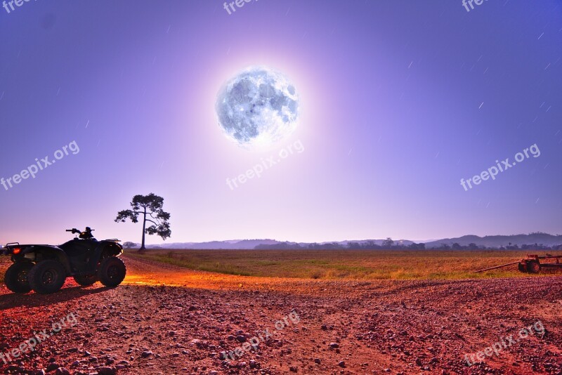 Moon Night Sky Spectacular Landscape Atv Country Road's