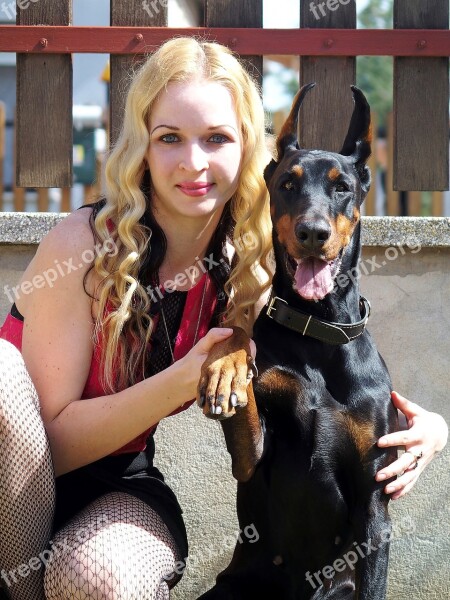 Doberman Blonde Woman Waving Friendship Free Photos