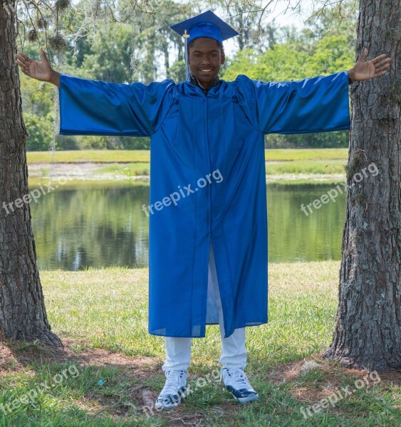 Graduation Hat Gown People Person Young Man Outdoors