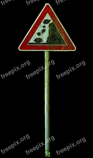 Shield Rockfall Warnschild Traffic Sign Warning