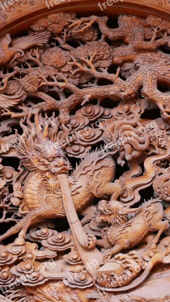 China Dragon Wood Ornament Traditionally