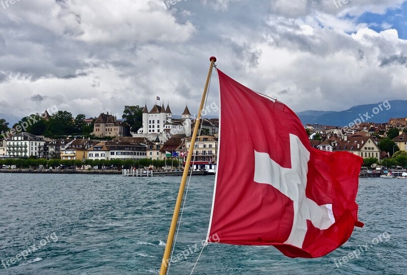 Swiss Nyon Castle Seascape Water