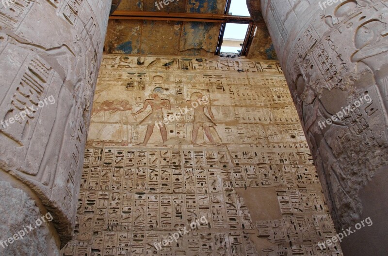 Egypt Thebes Medinet-habu Temple Hieroglyphs