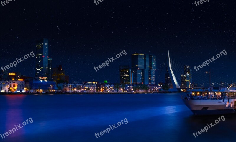 Rotterdam Night Skyline Lights Erasmus