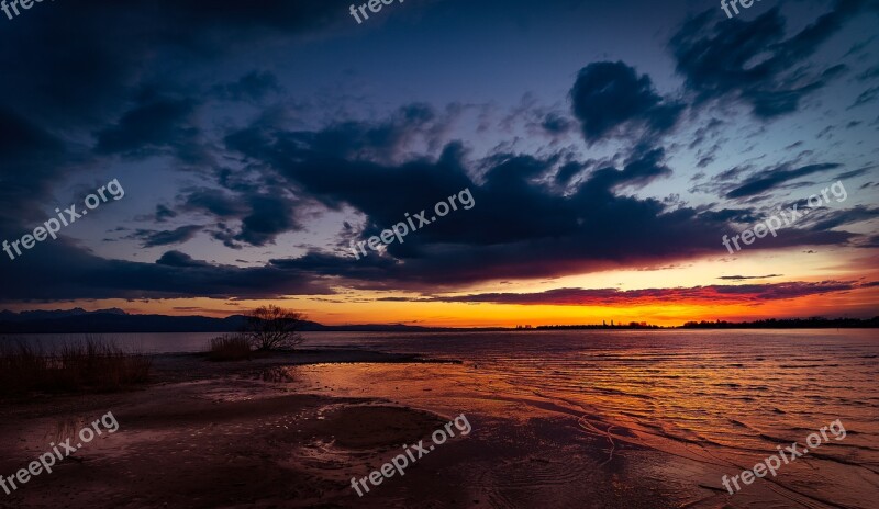 Sunset Panorama Nature Waters Dawn