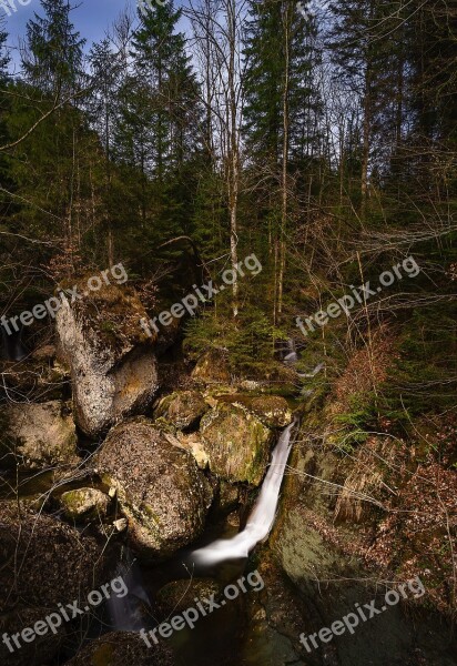 Nature Waters Wood Waterfall Landscape