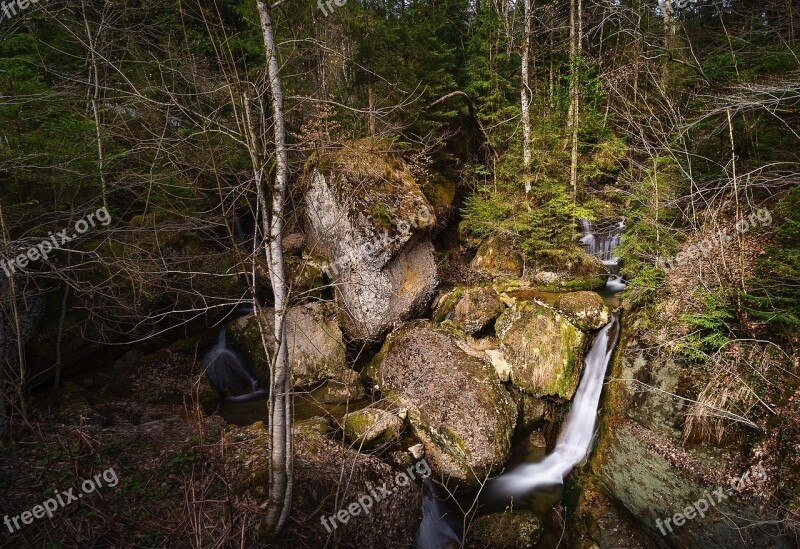 Nature Waters Wood Waterfall Landscape