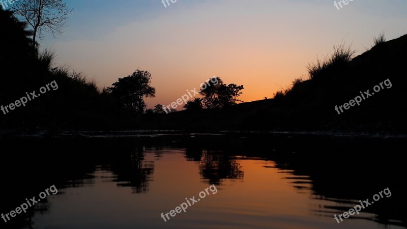 Sunset Dawn Reflection Water Lake