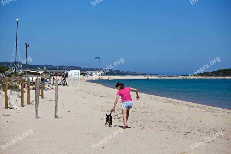 Girl Dog Beach Sand Sea