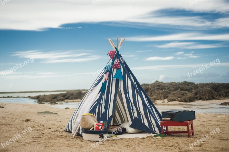 Teepee Beach Summer Sky Sea