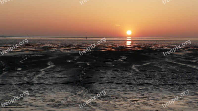 Sunset Sun North Sea Wadden Sea National Park