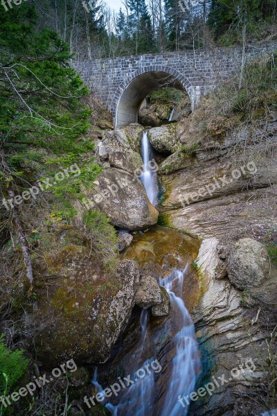 Nature Landscape Panorama Waterfall Bridge