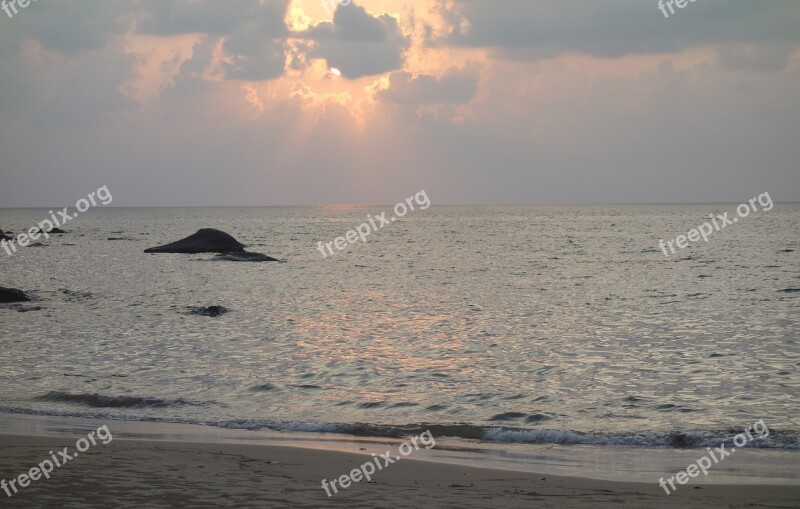 Waters Sea Beach Ocean Sunset