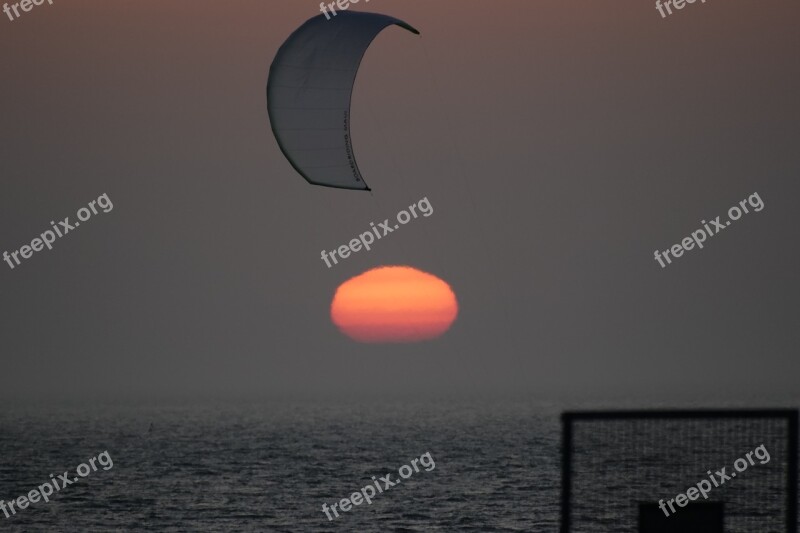 Sunset Sky Waters In The Evening Kiting