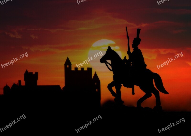 Soldier Horse Castle Silhouette Sunset