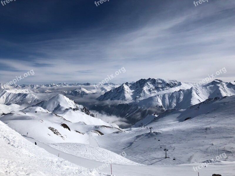 Ski Ski Run Mountains Snow View