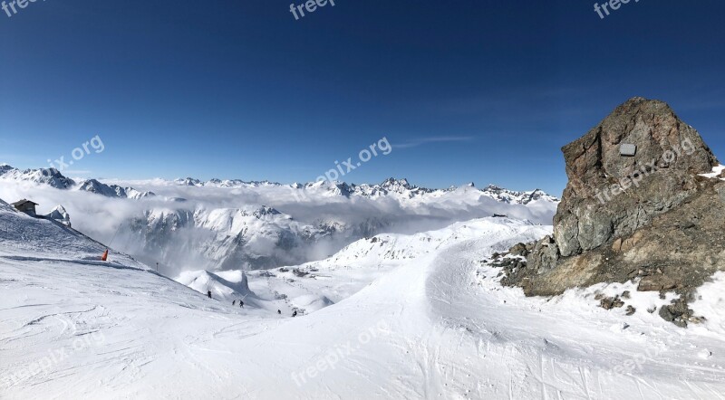 Ski Ski Run Mountains Snow View