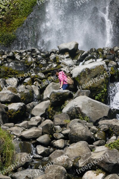 Waterfall Mountain Nature Landscape Scenery