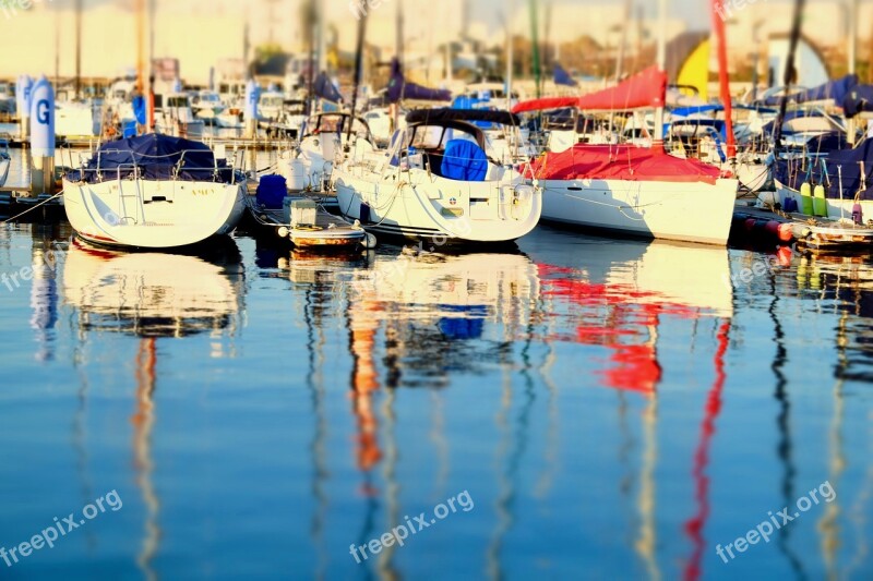 Yachts Harbor Sunset Bay Area Reflections