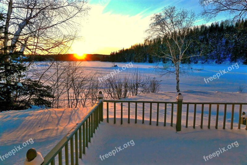 Landscape Winter Nature Cold Sunset