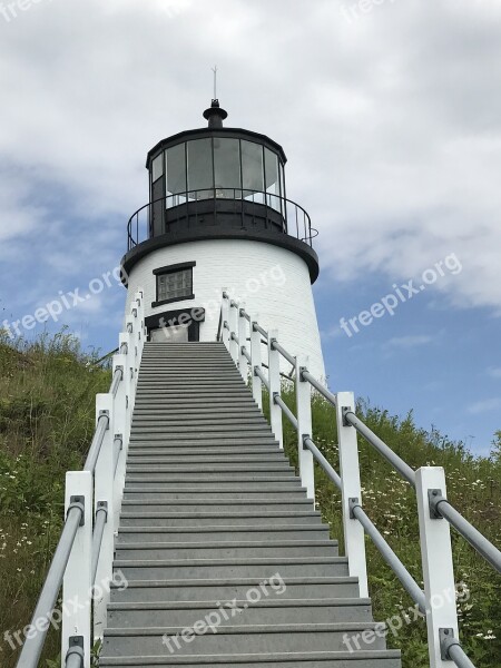 Lighthouse Maine Steps Landmark Free Photos