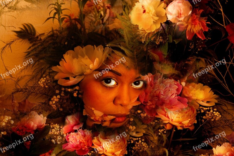 Flowers Eyes Girl Beauty Portrait