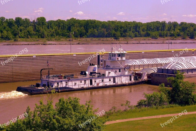 Pushing Downstream Tugboat Arkansas River Afternoon