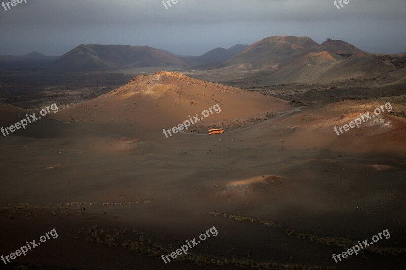 Lanzerote Volcanic Landscape Mountains Nature Tour Bus