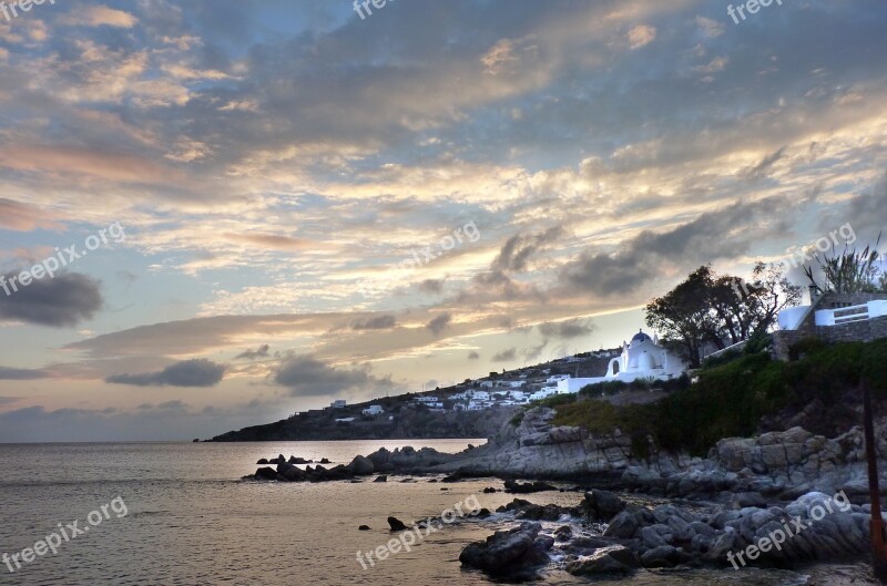 Mykonos Greece Sea Twilight Blue