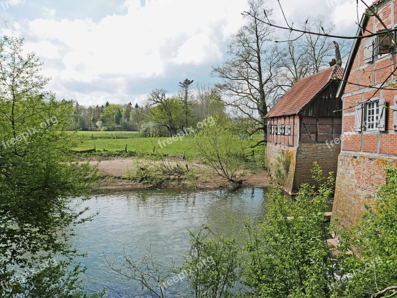 Spring In The Münsterland Old Mill Truss River Waters