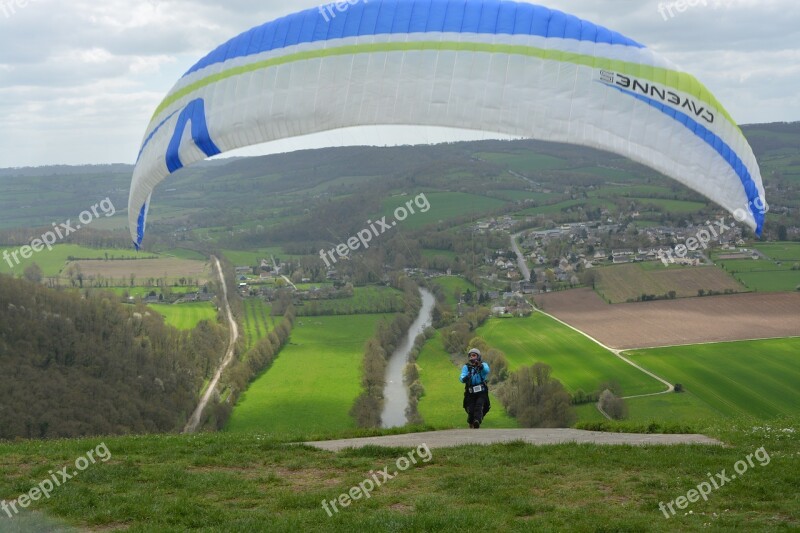 Paragliding Departure Flight Paraglider Ready To Take Off Wing White Blue Sky