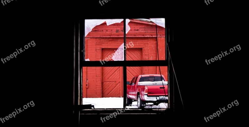 Window Truck Red Barn Back Road