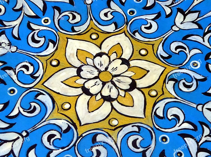 Mosaic Uzbekistan Blue Yellow Flower