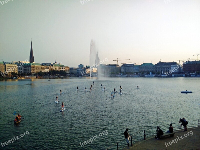 Hamburg Alster Internal Age Alster Fountain Stand Paddle